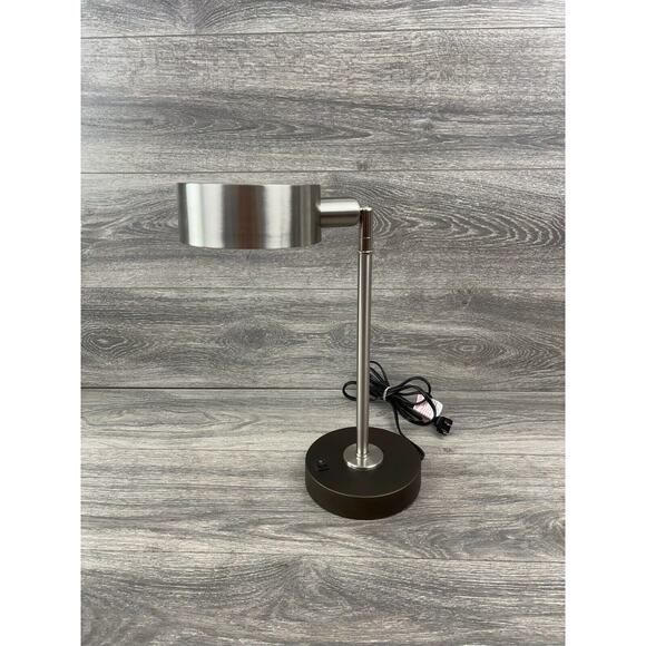 Contemporary Desk Lamp Adjustable USB Charging Port Modern Brushed Stainless - Picture 9 of 11